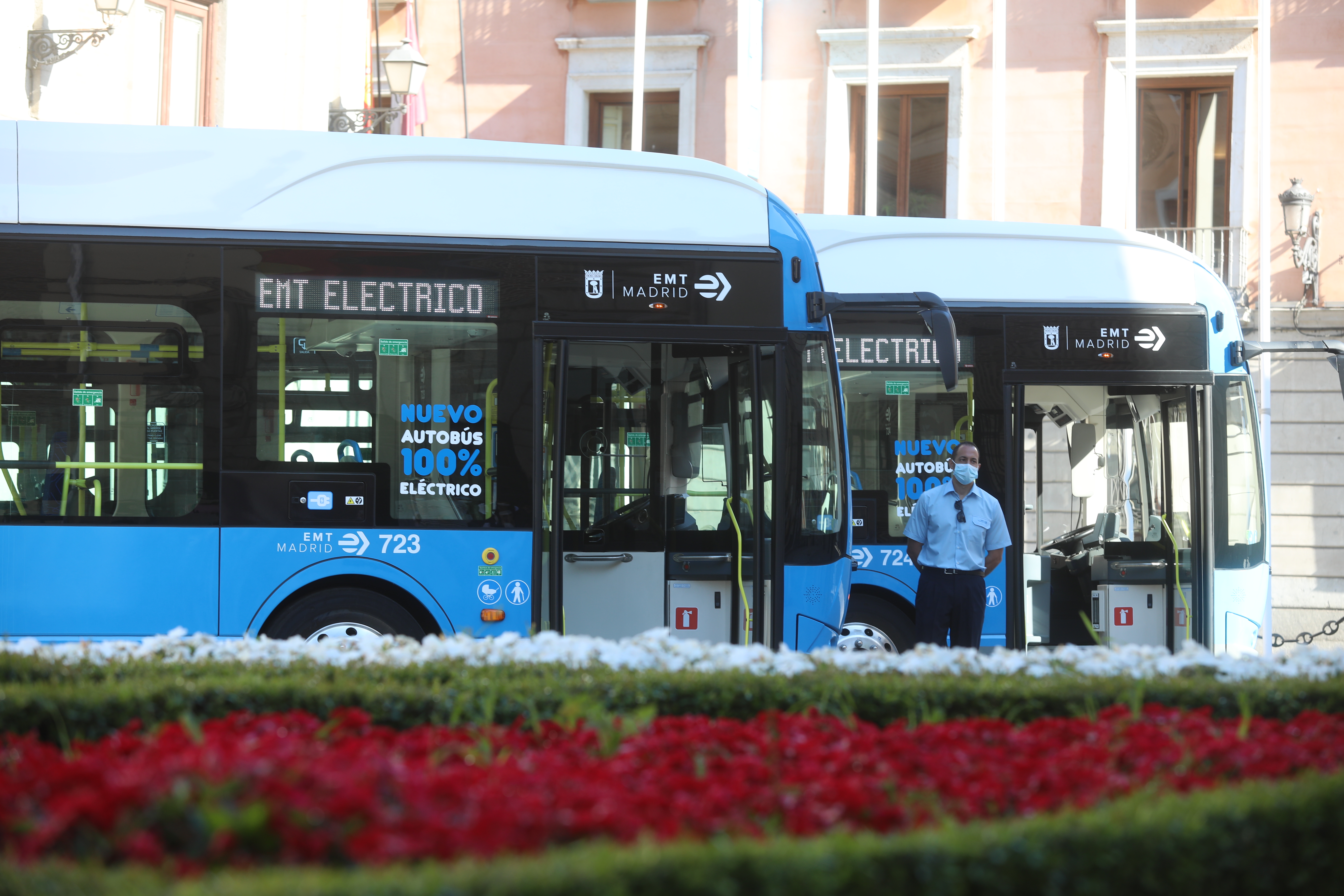 Dos de los nuevos autobuses eléctricos que comenzarán a prestar servicio en el distrito de Centro